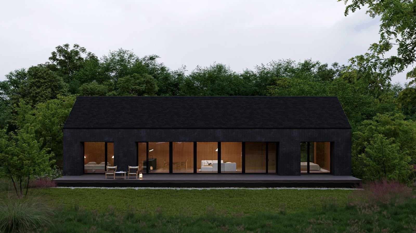 商業施設 外観パース — ゴールデンアワーの建築ビジュアライゼーション | Basic9 Studio