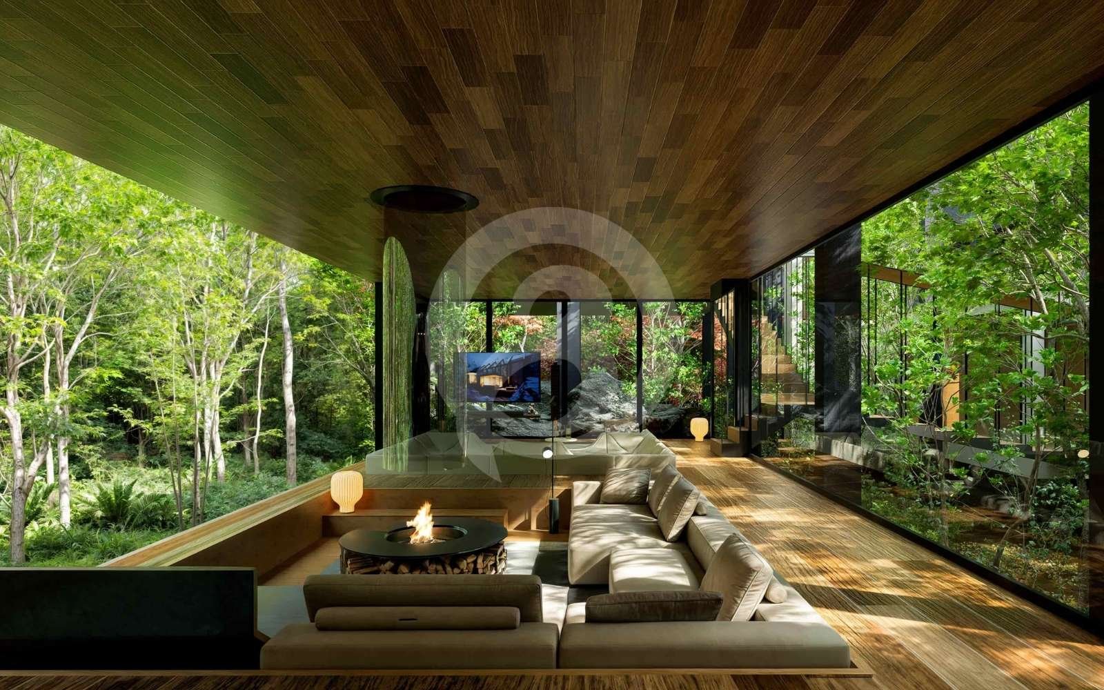 自然素材と穏やかな光で郊外ヴィラの静かな魅力を表現した3Dインテリアパースです 自然素材と柔らかな光で郊外ヴィラの魅力を描く3Dインテリアパース制作。