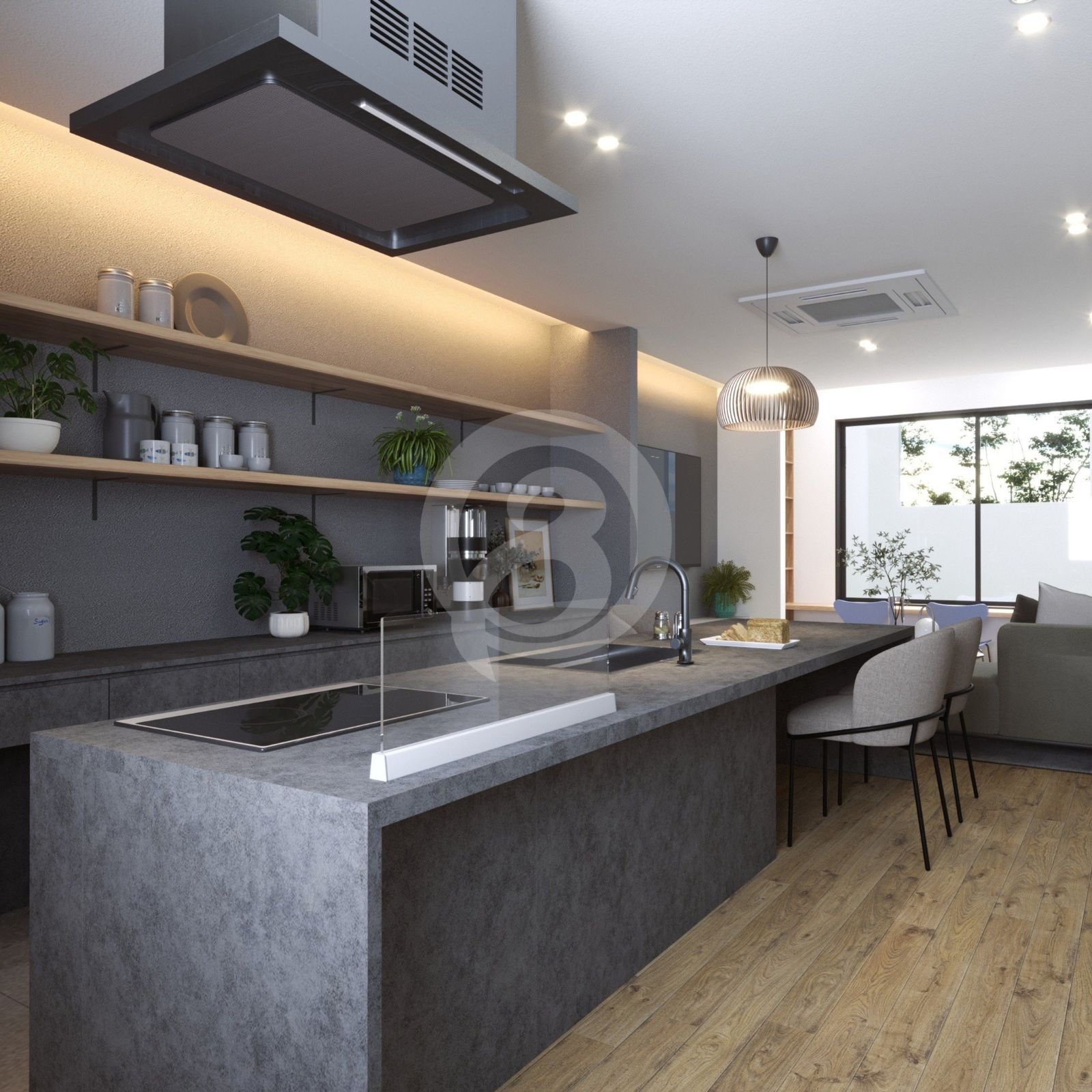 キッチンの素材や色を3Dインテリアパースでシミュレーション。