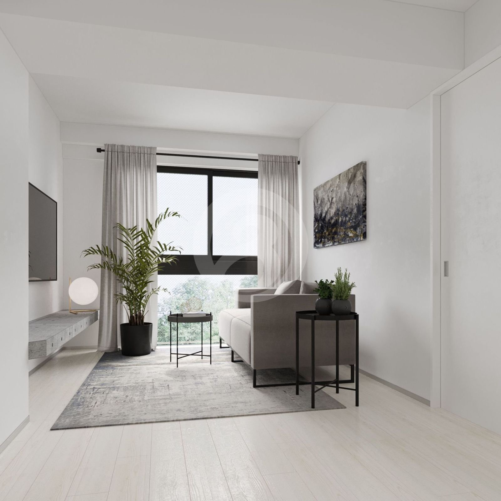 リビングの照明と色を3Dインテリアパースで表現。