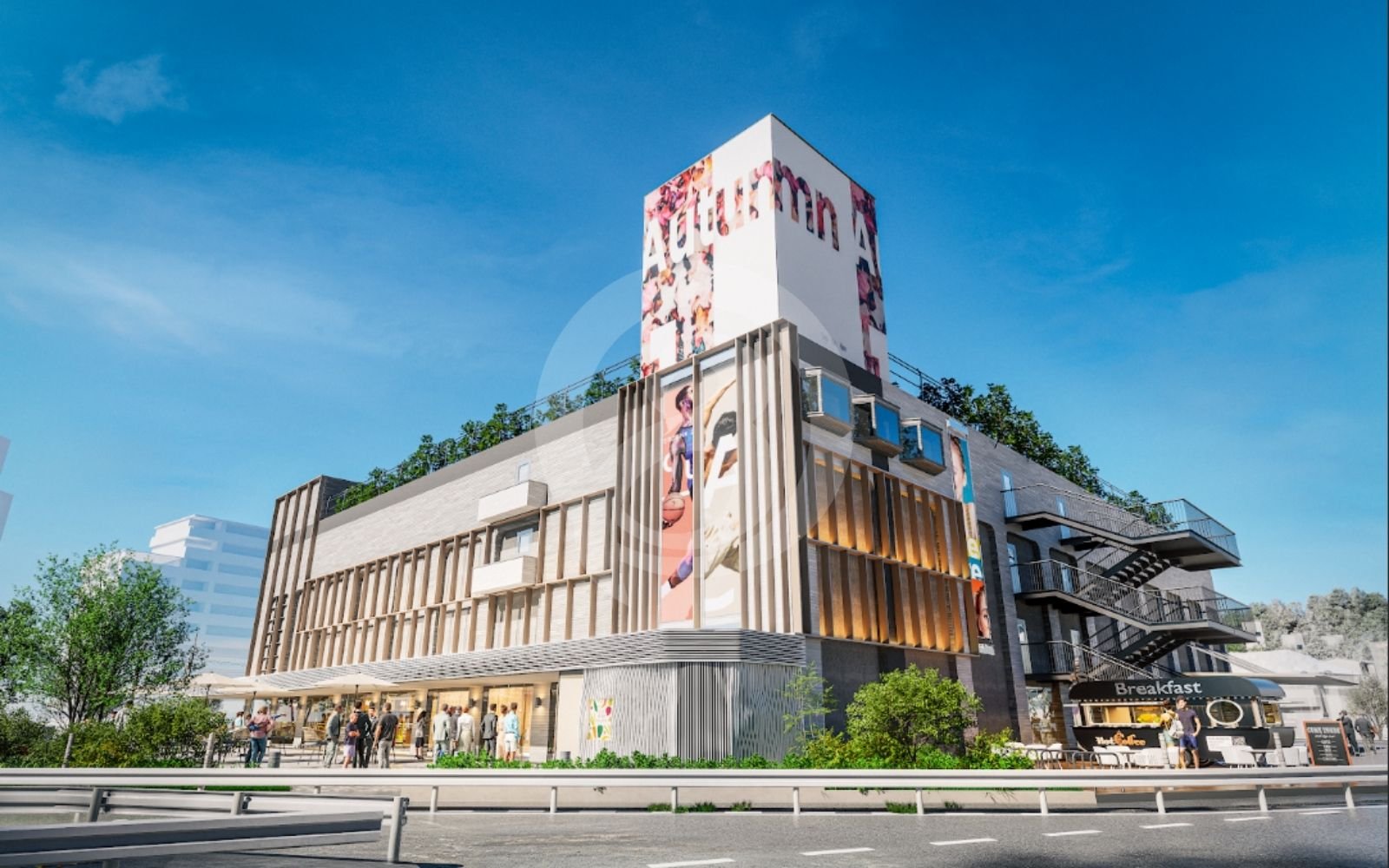 自然光と素材感を強調した商業インテリア3Dパース制作。