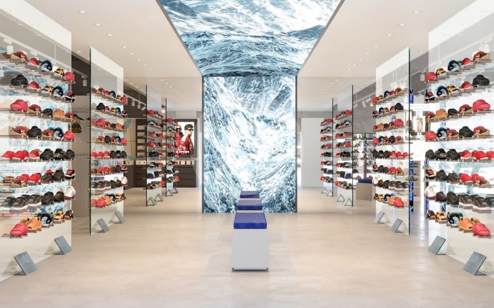 自然光と素材感を強調した商業インテリア3Dパース制作。