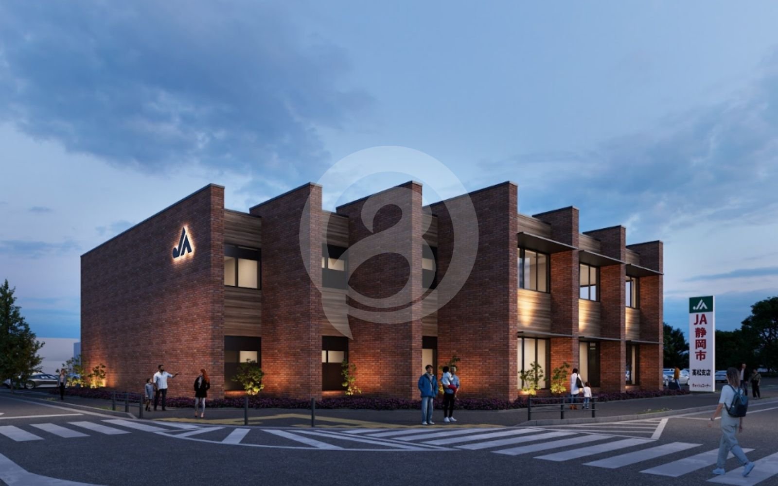 高層ビル全体の3Dパース図。