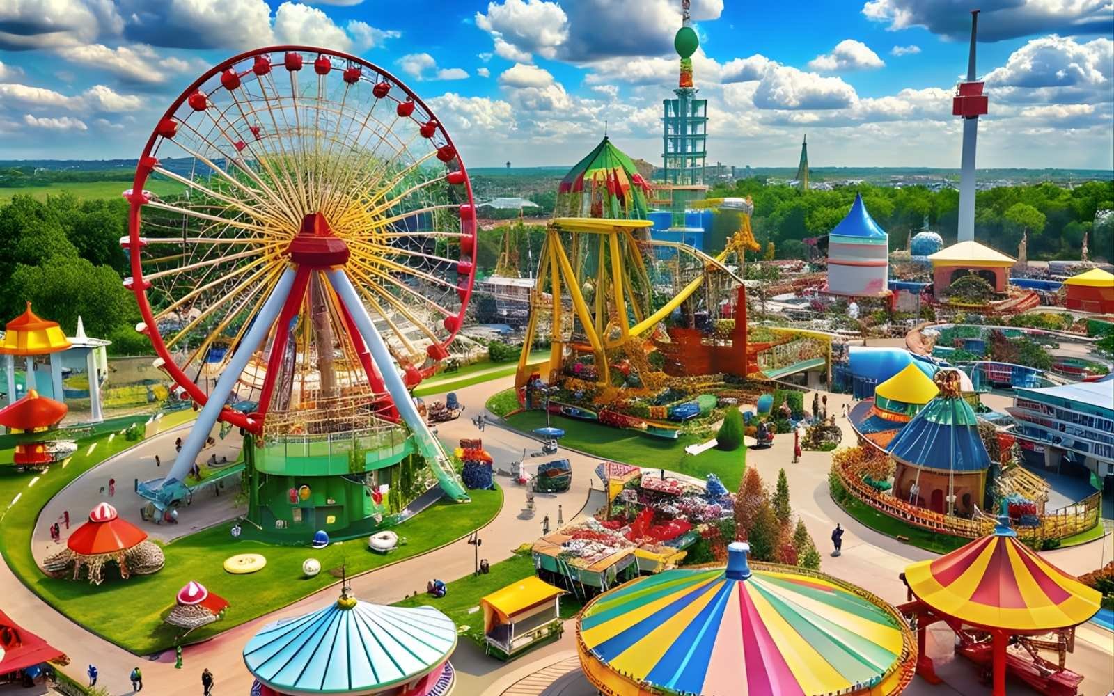 遊園地3Dパースによる公園の遊園地およびスポーツエリアのシミュレーション画像