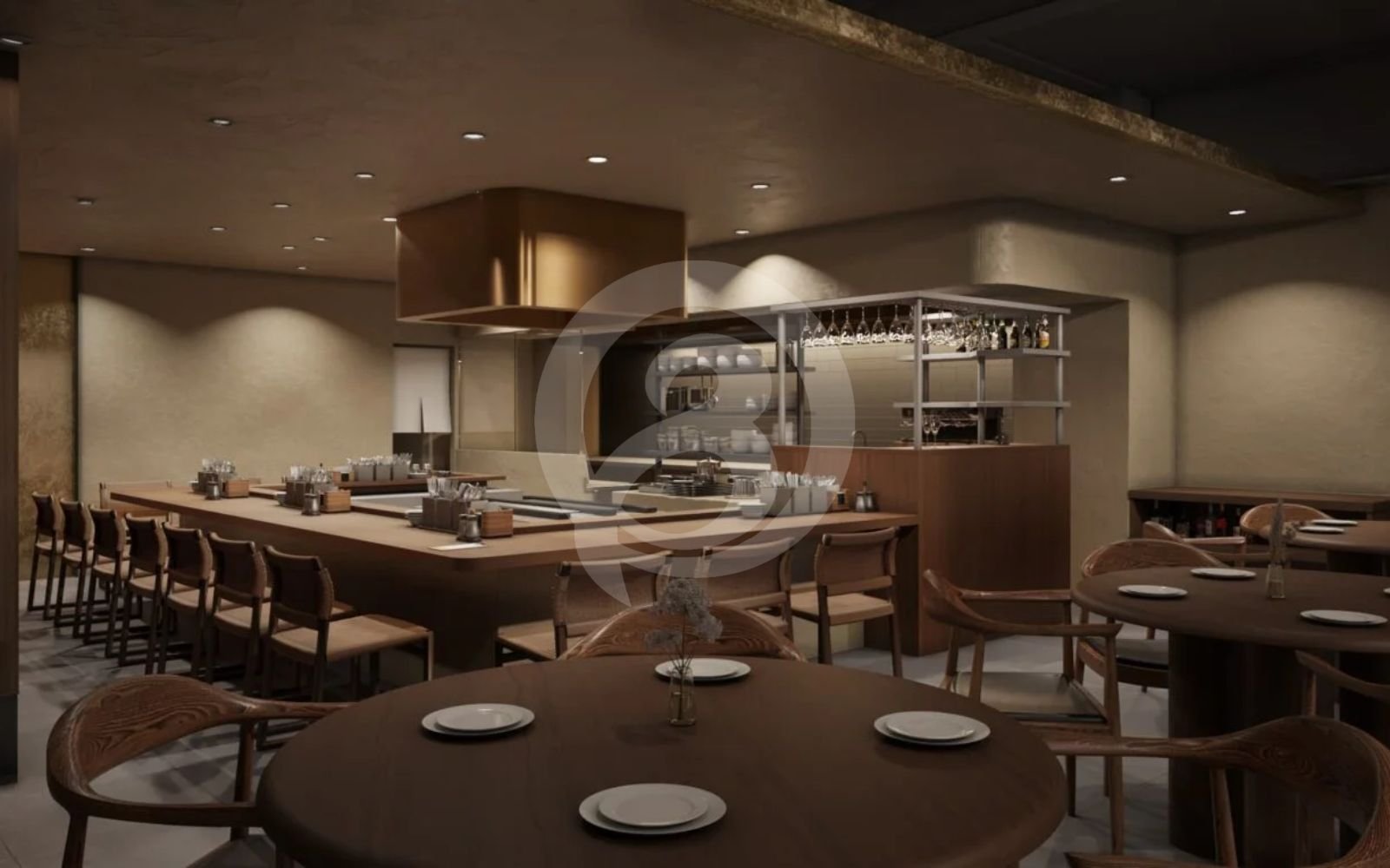 和風レストランのCGレンダリング。