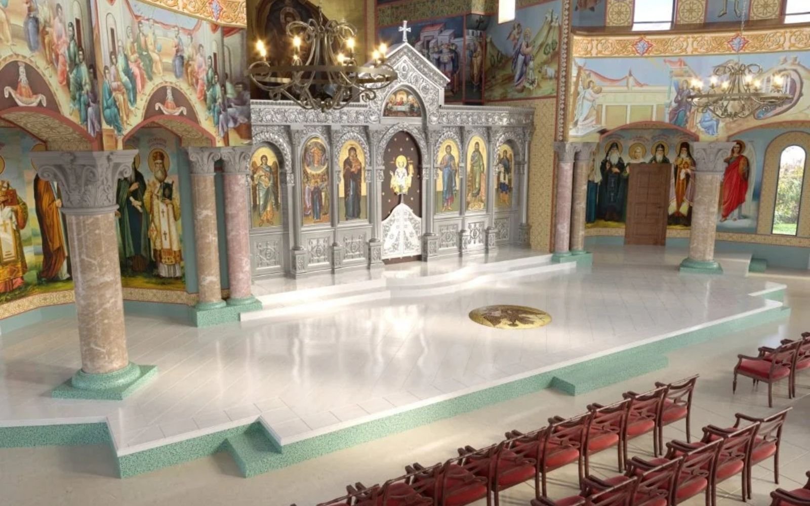 教会の内部の3Dレンダリング