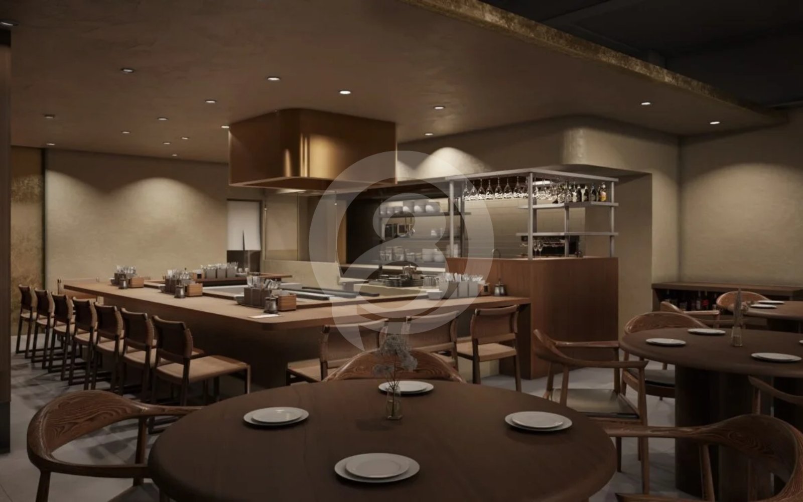 ホテルのダイニングエリアの3Dパース