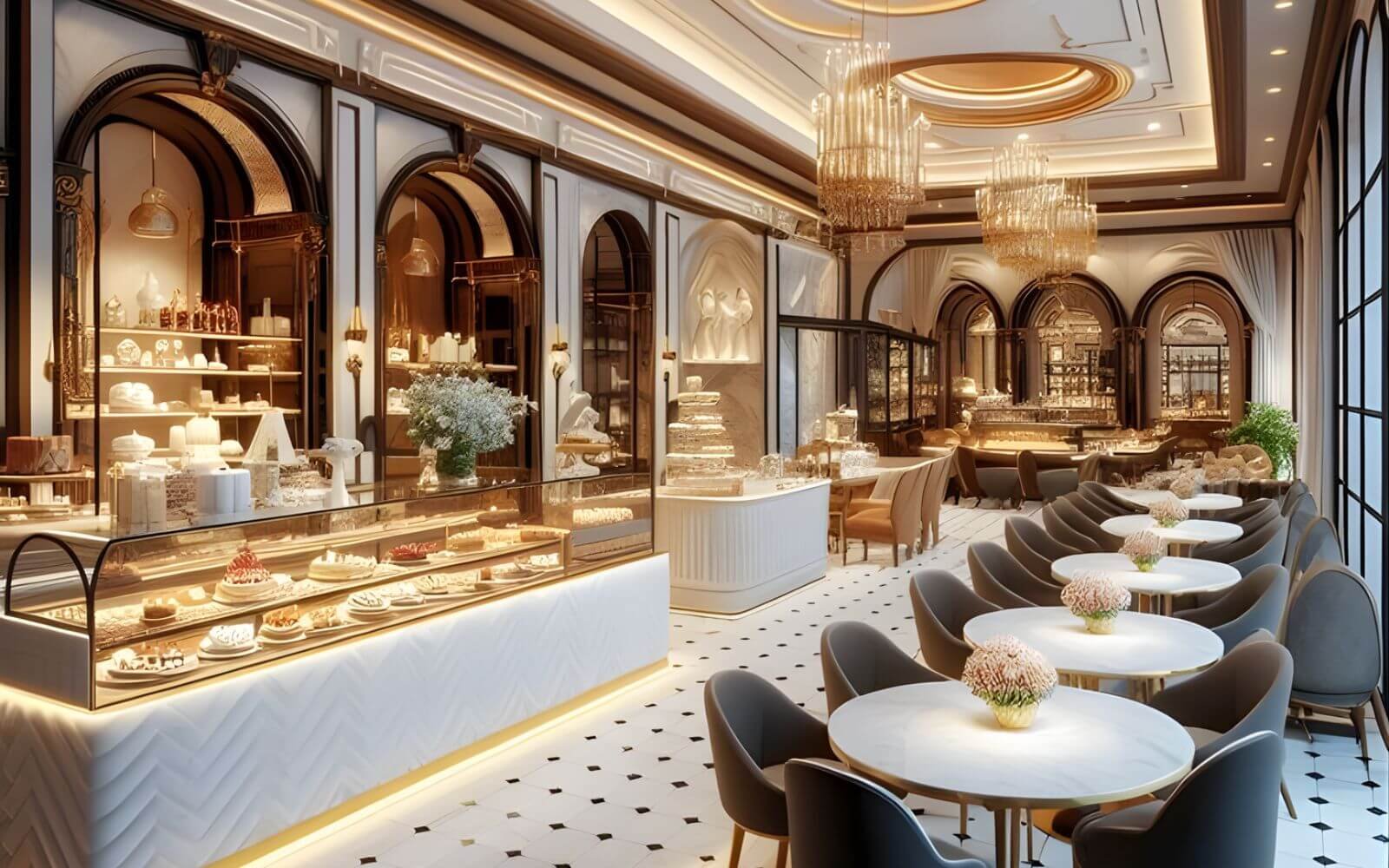 ペストリーショップのフロアプランシミュレーション。