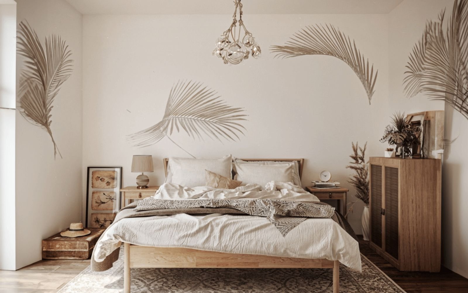 自由なレイアウトと温かい照明による寝室インテリアデザイン