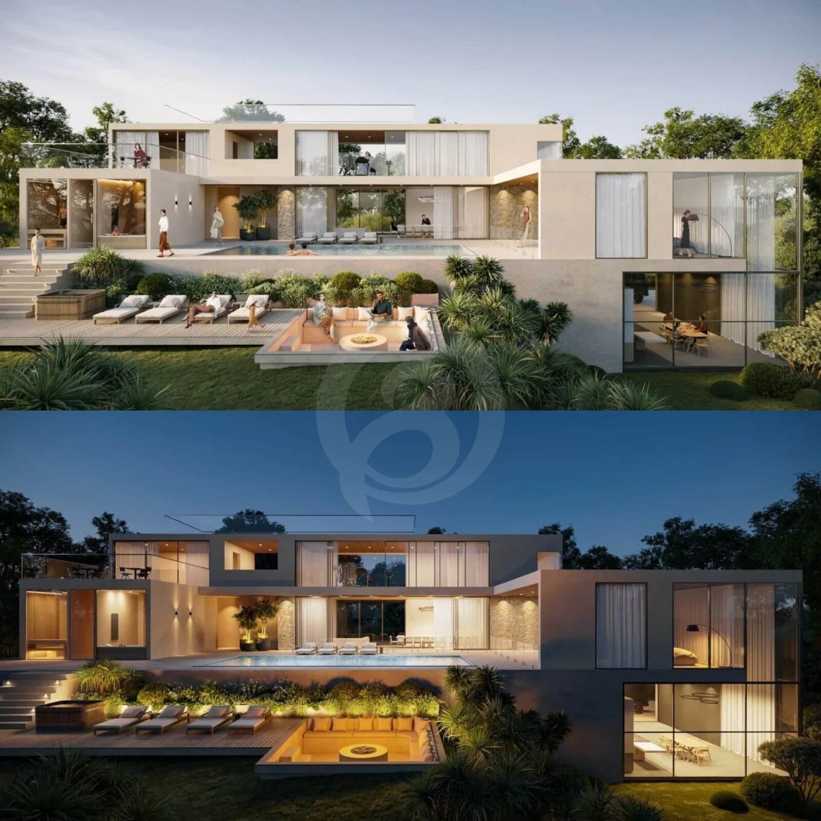 高級不動産の夕景レンダリング