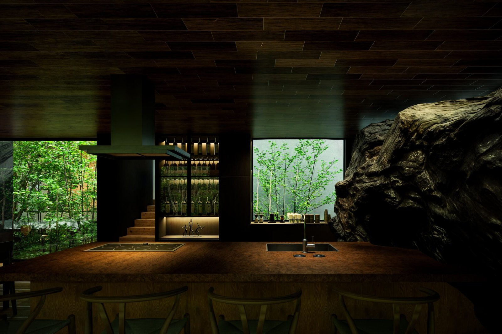 森の別荘 CGパース Forest Frame Retreat キッチン