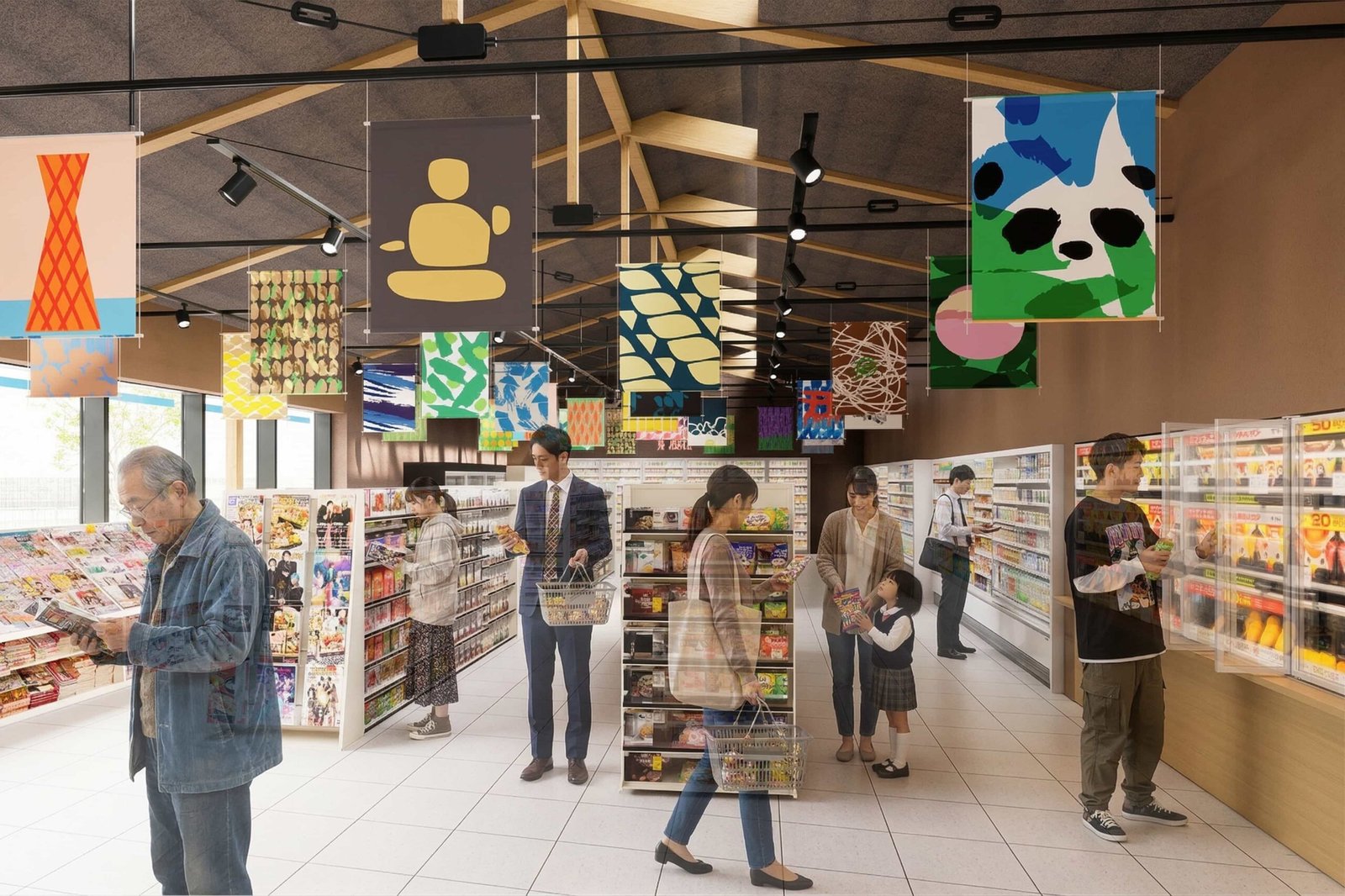 コンビニ 店舗パース ハッピーローソンタウン池田 内観 レジ