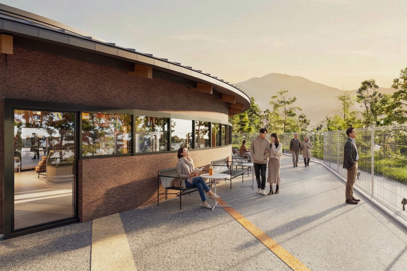 コンビニ 店舗パース ハッピーローソンタウン池田 外観 夕景